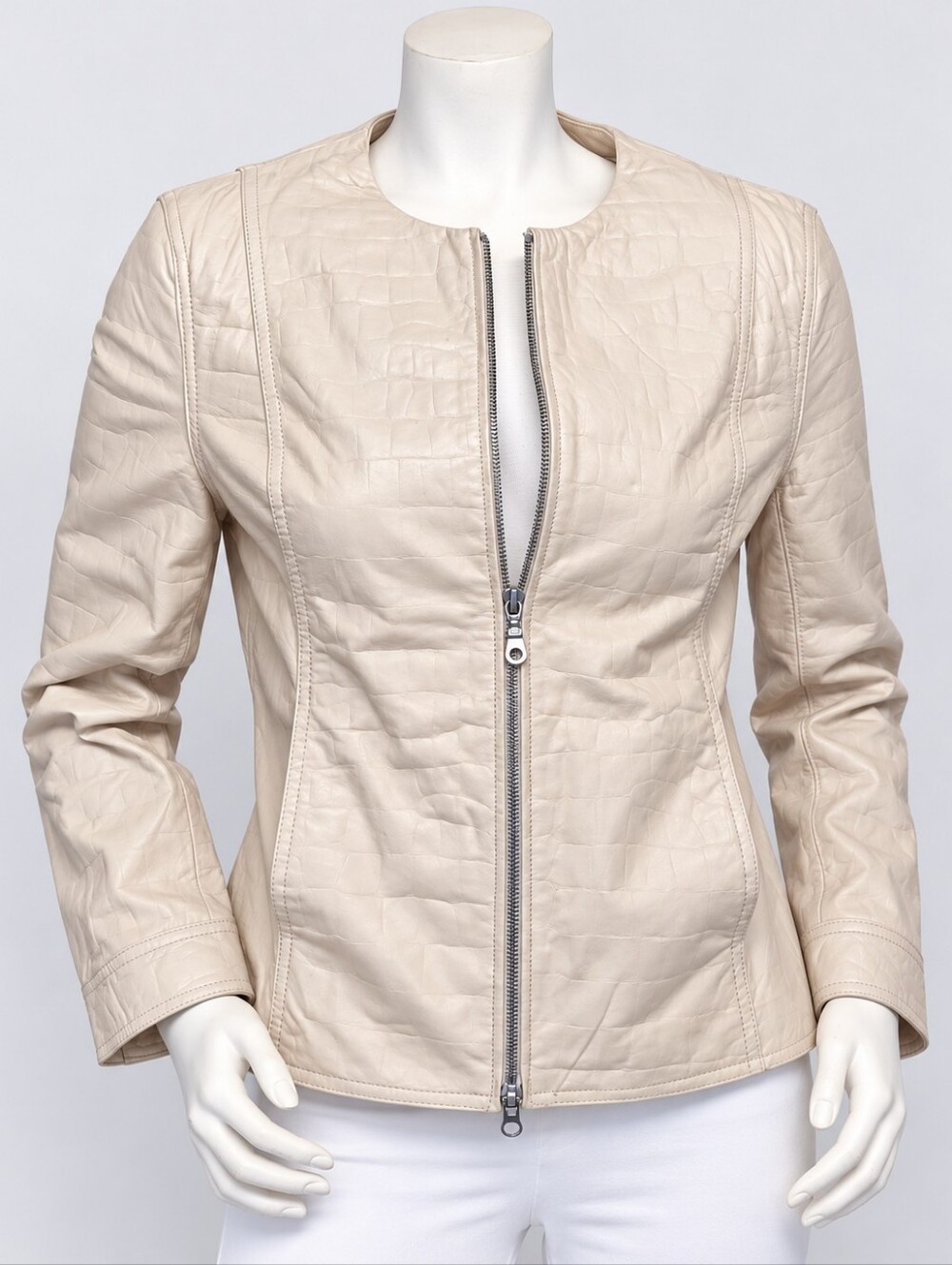 Italian Leather Jacket Sz Med Pelle Studio Wilsons NWT Cream/Ivory Croc Embossed